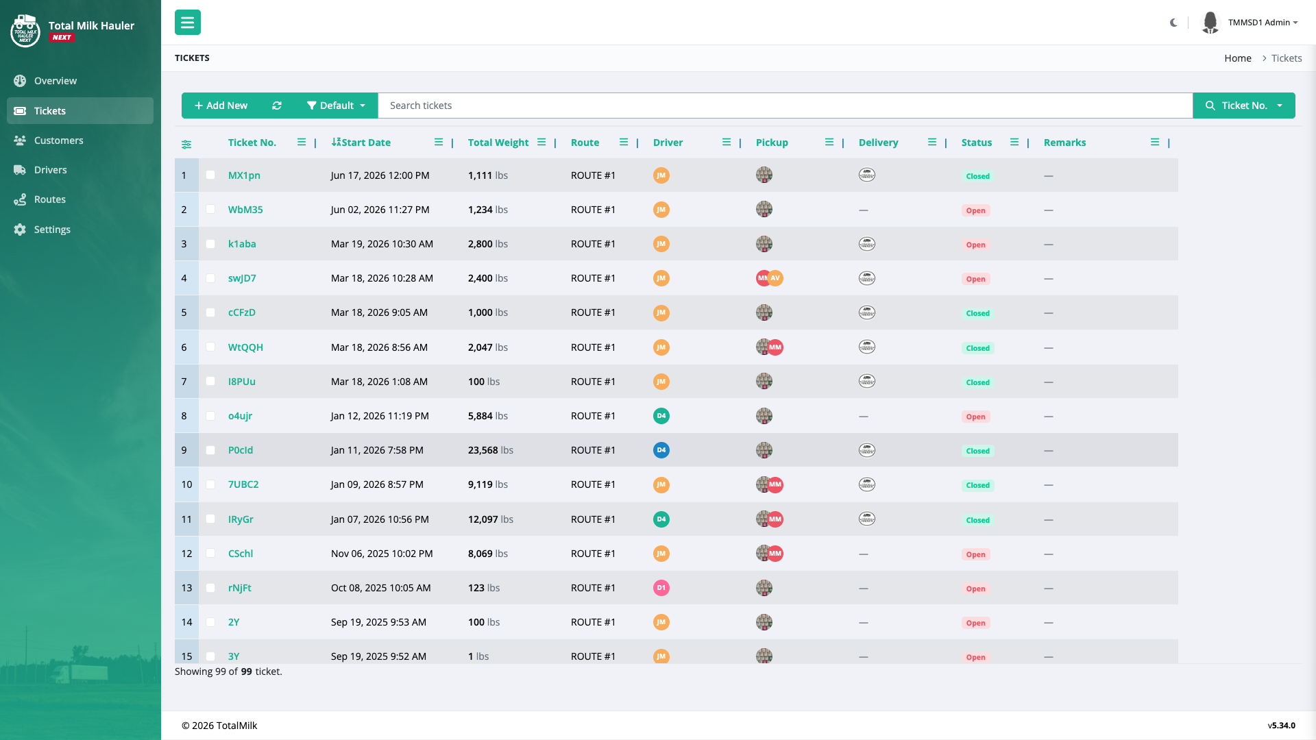 Total Milk Hauler Next back-office web app